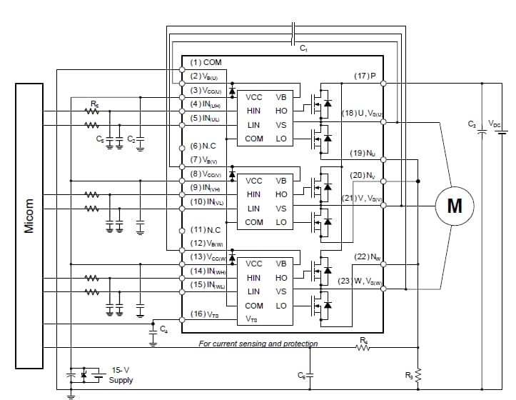 Application Circuit Diagram - onsemi / Fairchild FSB50825AB Smart Power Module